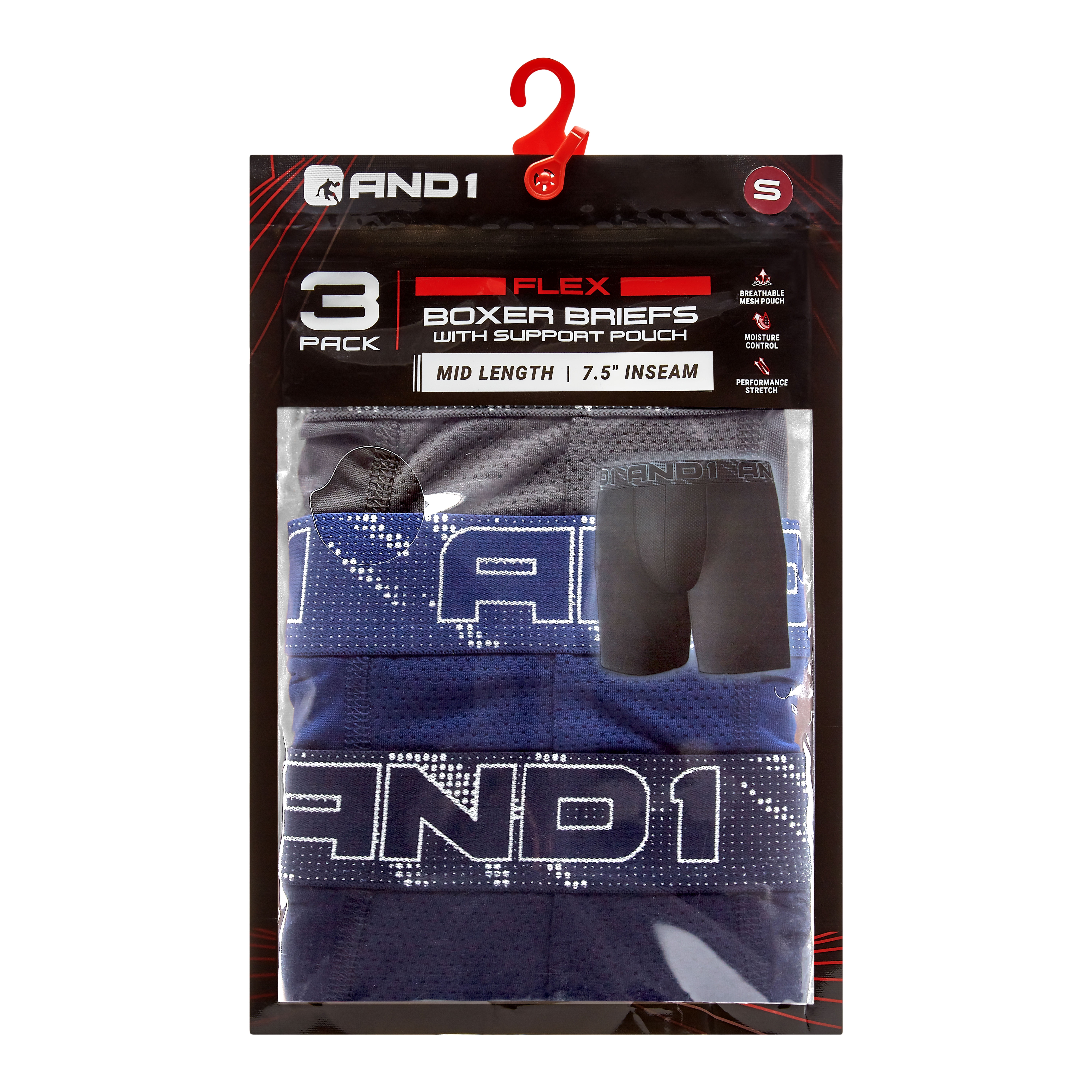 AND1 Men’s Underwear Flex Mid Length Boxer Briefs, 3 Pack