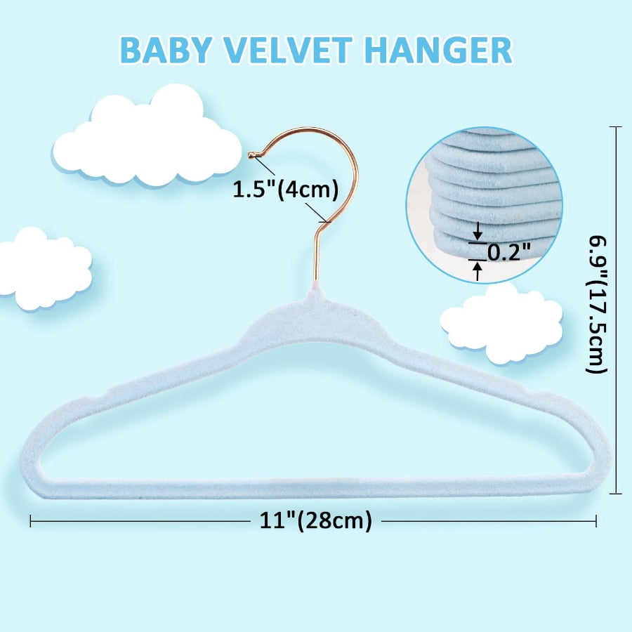 Tonswachic Baby Velvet Hangers 30 Pack - 11 Inch Premium Felt Non Slip Kids Hanger for Infant & Toddler Clothes - 0.2" Slim Space-Saving Baby Felt Hangers for Children's Closet with 10 Clips - Beige