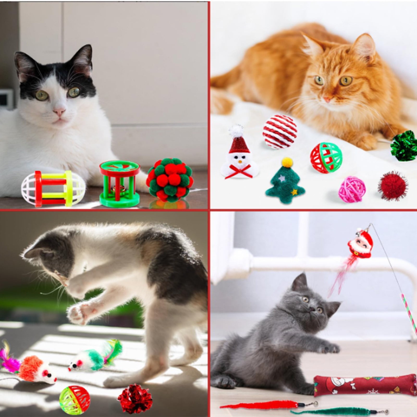 SugarBloom Pet Toys for Cats: Wool Balls with Bells - Self-Entertainment Cat Toys, Christmas Blind Box Assortment for Indoor Play & Fun,