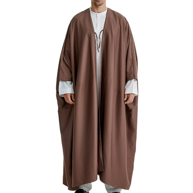 RXIRUCGD Men's Muslim Robe Arab Middle Robe Long Style Sleeve Long Shirt Fashion Casual Robe, Coffee, Size : L