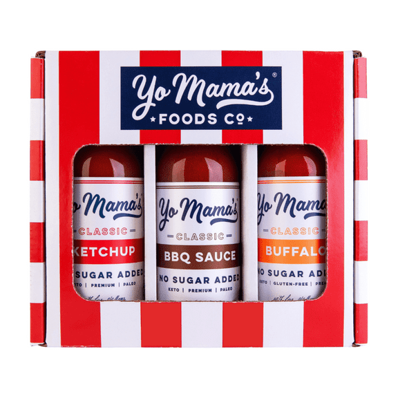 Yo Mamas Foods Grilling Keto Gift Set | Includes (1 ) Buffalo Sauce, (1) Classic Ketchup, (1 ) BBQ Sauce | Keto-Paleo | All-Natural | Gluten-Free and made from Fresh Ingredients