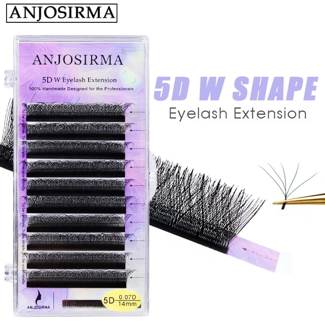 ANJOSIRMA 5D W En Forma De Paquete Grande Pestañas Extendidas Con Prefabricadas De Gran Tamaño Abanico , Súper Suaves , Negras , Completamente Densas
