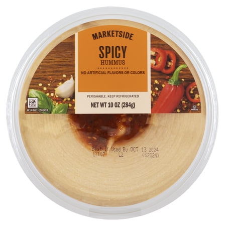 Marketside Gluten-Free Spicy Hummus 10 oz, Ready to Eat, Resealable Cup, 2 Tbsp. (28g) Serving Size.