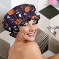 thumbnail image 5 of Shower Caps,Halloween Elements Pattern Waterproof Shower Cap for Women 4 Pieces,Double Reusable Hair Cover for Shower PEVA Elastic Stretch Hem, 5 of 7