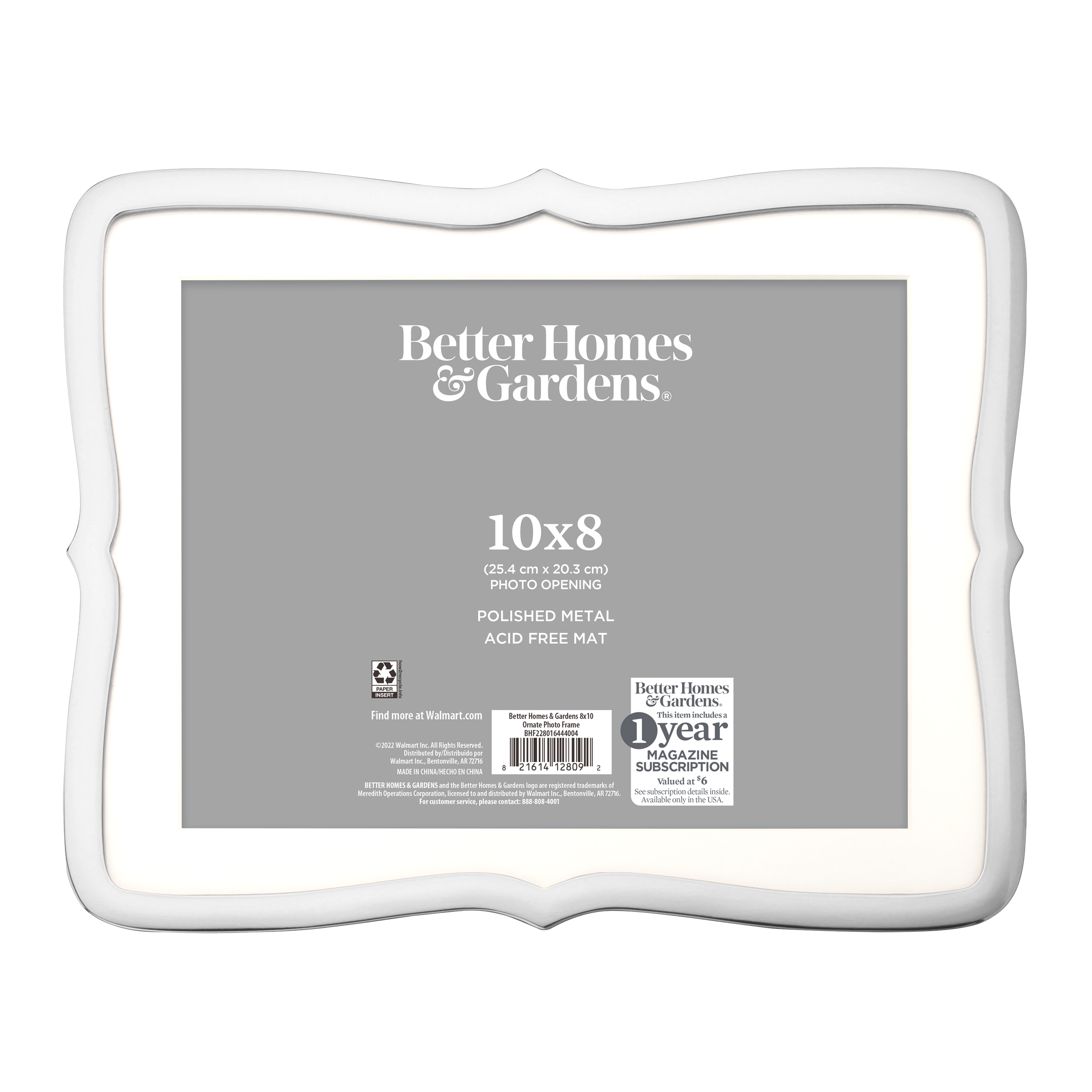 Better Homes & Gardens 8 x 10 Ornate Metal Tabletop Picture Frame, Silver