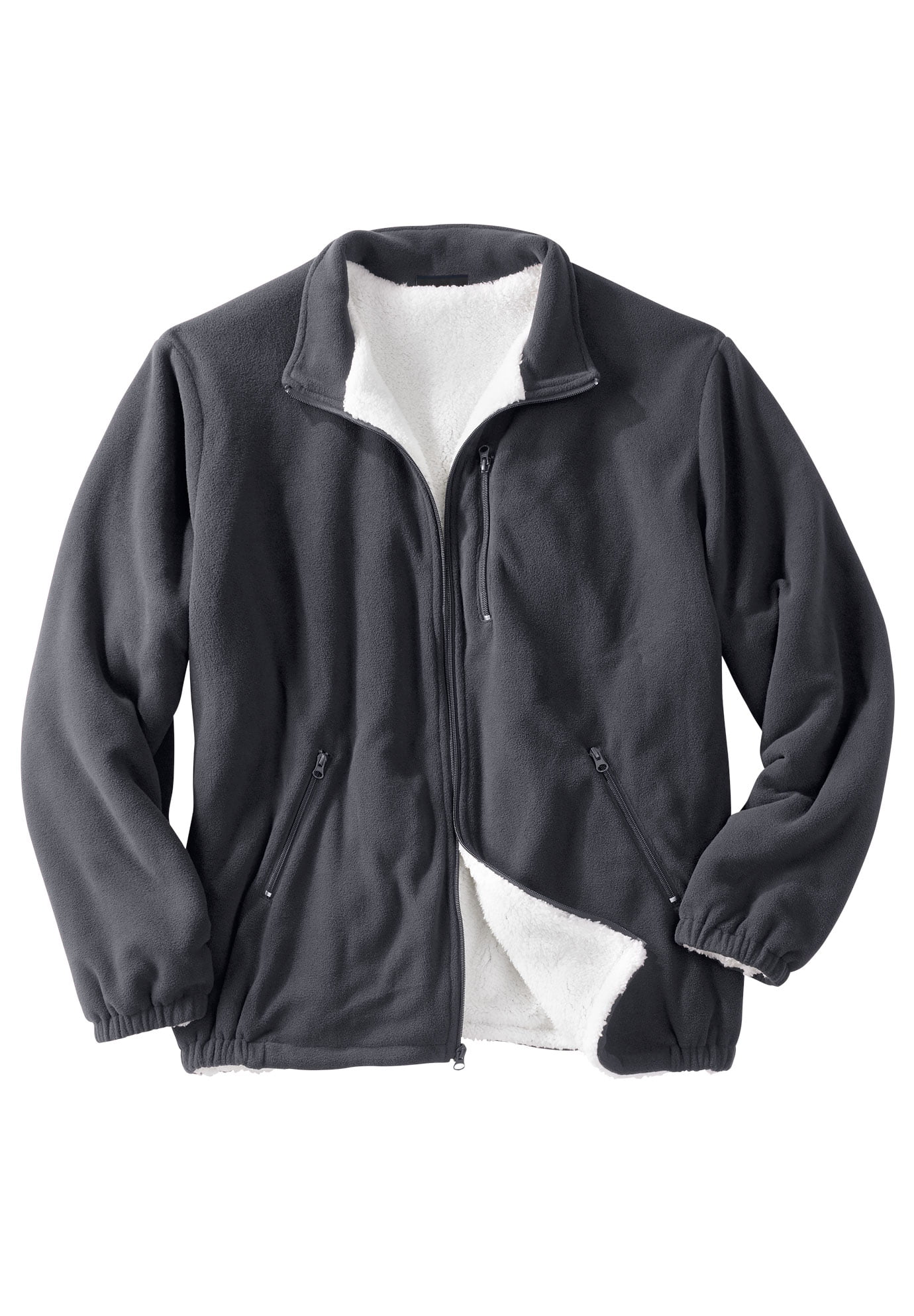 Men's Jacket Fleece Sherpa Lined Explorer with Zip Front Steel Gray Size 6XL 