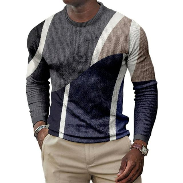 MAWCLOS Hauts à Imprimé Géométrique Mode pour Hommes Col Rond T-Shirts Style I m