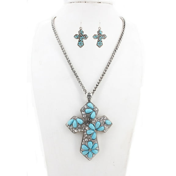 Cross Charms Necklace & Earrings Set - NE-OS00980ASTQS
