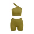 thumbnail image 3 of Miqool Women's 2-Piece Workout Set One Shoulder Sports Bra and High Waist Biker Shorts Seamless Ribbed Activewear Yoga Gym Outfits, 3 of 7