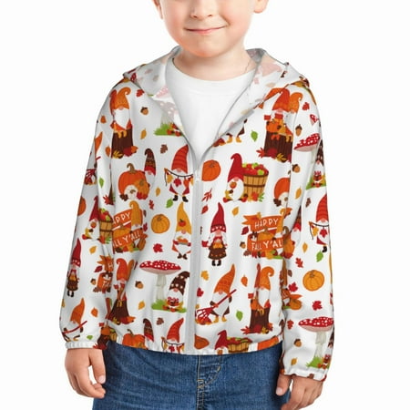 

Goofa Autumn Gnome Printed Kids Zip-Up Hoodie Girls Boys UPF50+ Sun Protection Jacket Hooded Cooling Shirt-2 Years