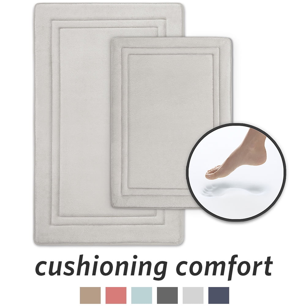 Microdry Quick Drying Memory Foam Bath Mat Set, Light Gray (2Piece