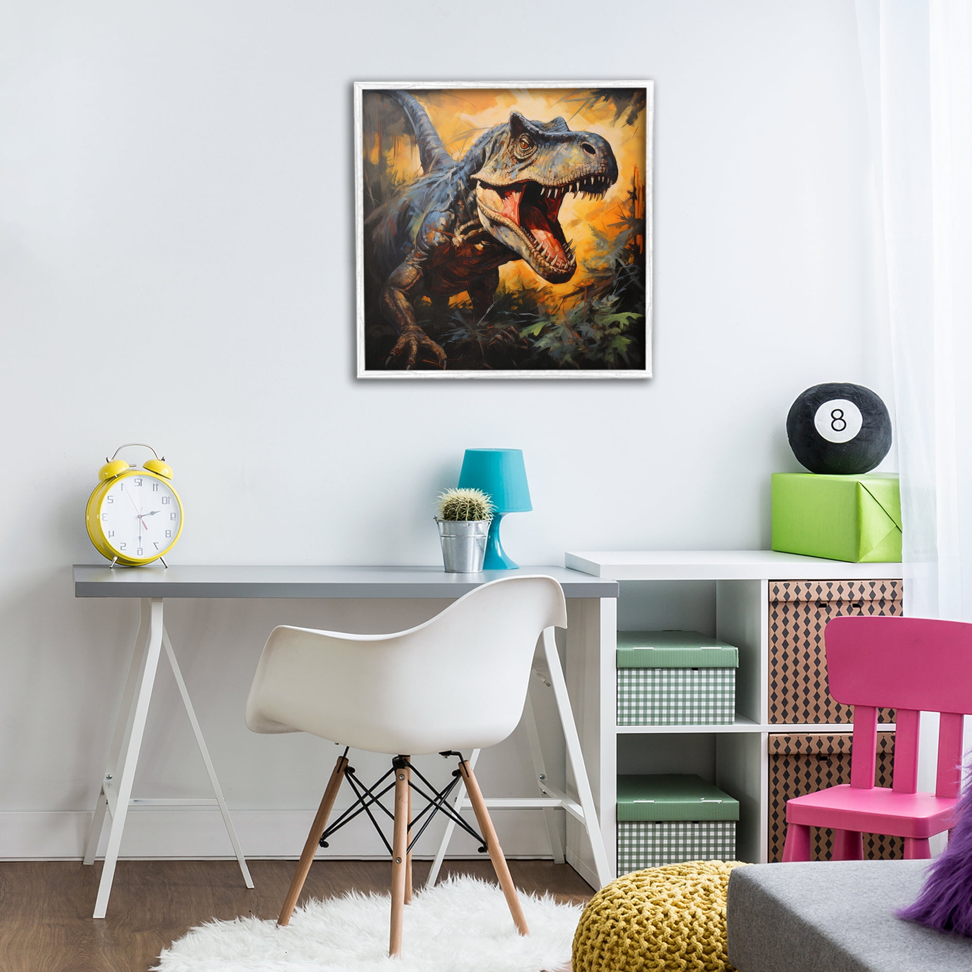 Stupell Industries Angry Dinosaur Roaring White Framed Giclee Art, design by Creative Studio