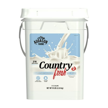 Augason Farms Country Fresh 100% Real Nonfat Milk Certified Gluten Free Emergency Bulk Food Storage 10 Pound 4-Gallon Pail 216 (Best Emergency Food To Store)