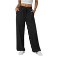 thumbnail image 2 of GUACER Womens Wide Leg Linen Blend Pants High Waist Drawstring Casual Lounge Trousers with Pockets, 2 of 6