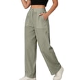 thumbnail image 2 of Atkumj Cotton Linen Pants for Women with Pockets High Waist Button Straight Leg Trouser Pants Casual Solid Color Women Baggy Pants for Everyday Outfit S, 2 of 7