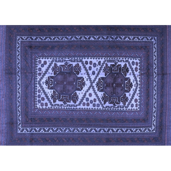 Ahgly Company Machine Washable Indoor Rectangle Persian Blue Traditional Area Rugs, 8' x 10'