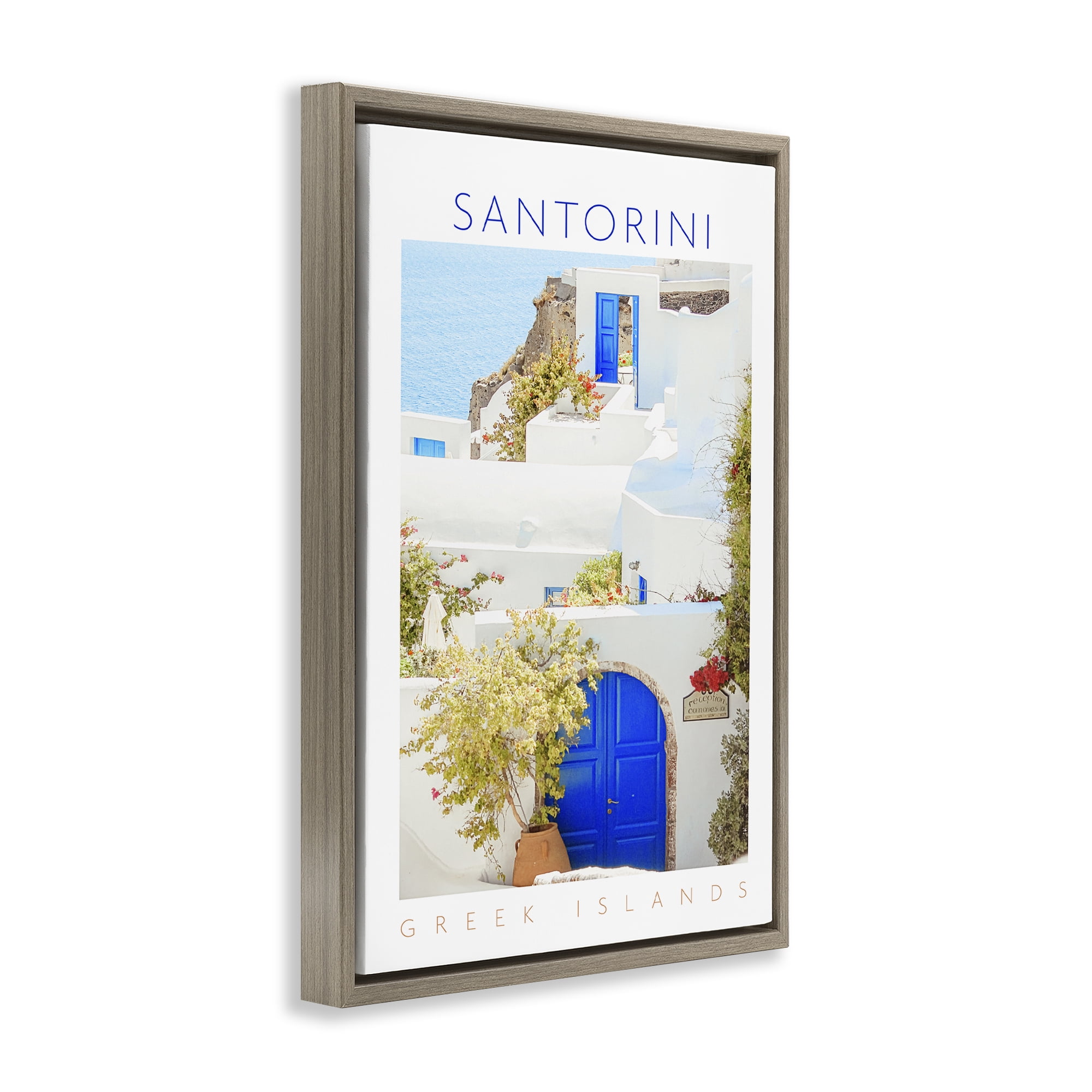Stupell Industries Santorini Greek Islands Brown Framed Floater Canvas Wall Art, design by Erin Marie