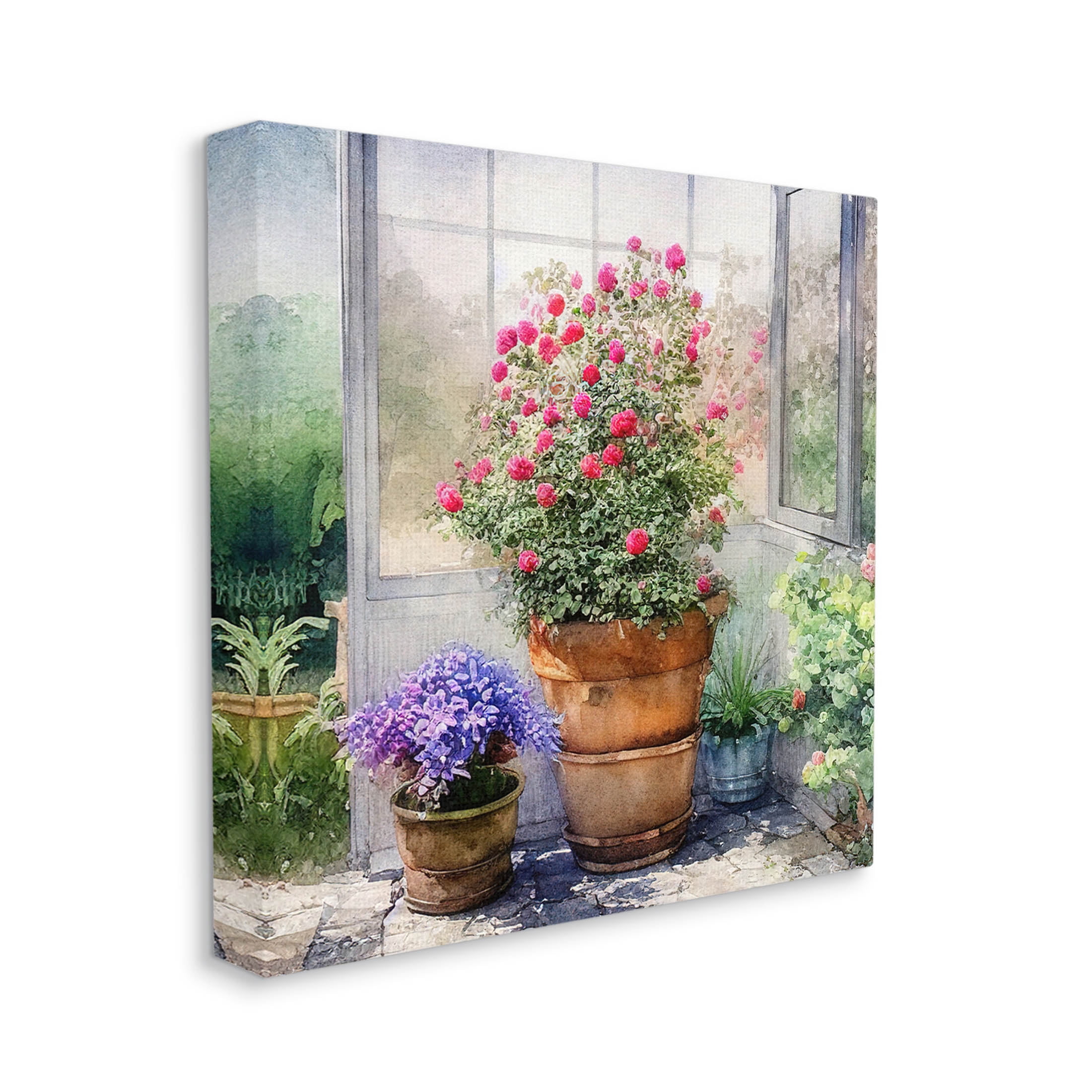 Summer Greenhouse Garden Blooms Botanical & Floral Painting Gallery Wrapped Canvas Print Wall Art