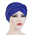 thumbnail image 2 of yunLXY Summer Caps Blue hat Women Beading India Hat Ruffle Cancer Chemo Beanie Turban Wrap Cap 1PC, 2 of 2