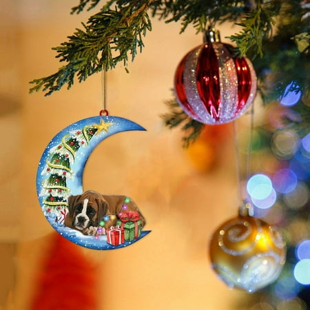 

Cartoon Moon Puppy Christmas Tree Ornaments Acrylic Flat Pendant Holiday Children s Personality Cute Pendant