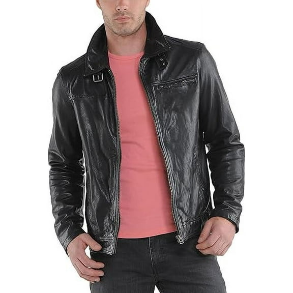 Men's Genuine Lambskin Leather Jacket Biker Soft Stylish Motorcycle Jacket MJF049