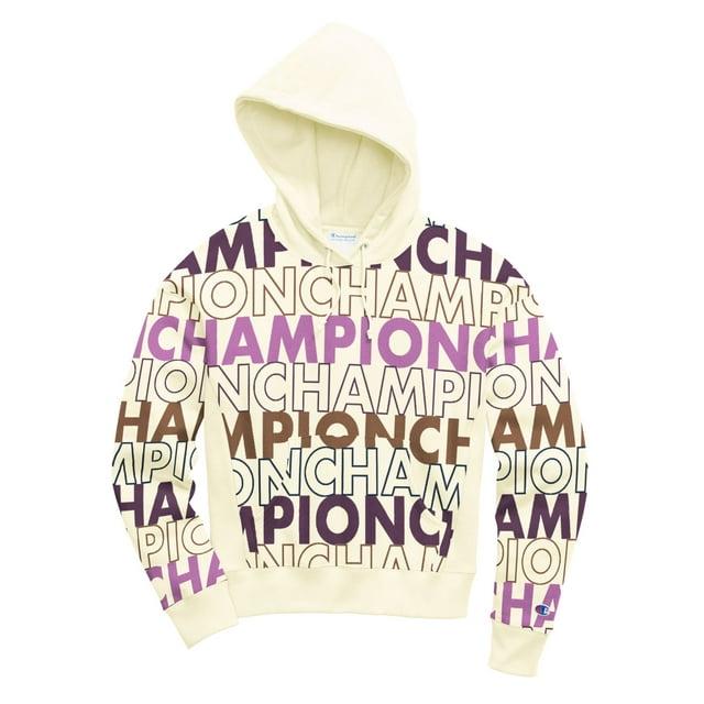 Champion Life Womens Reverse Weave Pullover Hoodie, S, Big Block Text Mix Chalk