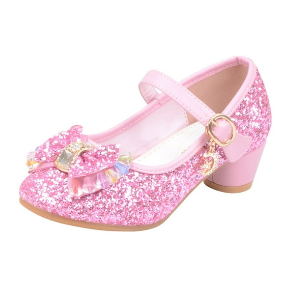 YAYUBA Girls Dress Shoes Princess Shoes Sparkle Toddler High Heels Wedding Party Prom Footwear Cute Flower Mary Jane Pumps for Little Kids