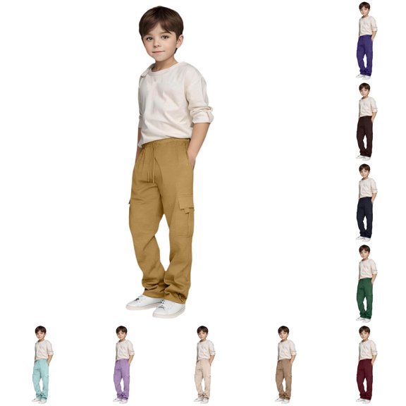 JAJAHO Boys Girls Cargo Sweatpants Kids Back To School Clothes Sizes 3-14 Casual Sports Drawstring Joggers Pants
