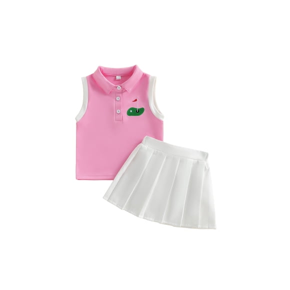 Toddler Girls 2 Piece Outfits Sleeveless Tops and Pleated Skirt Set