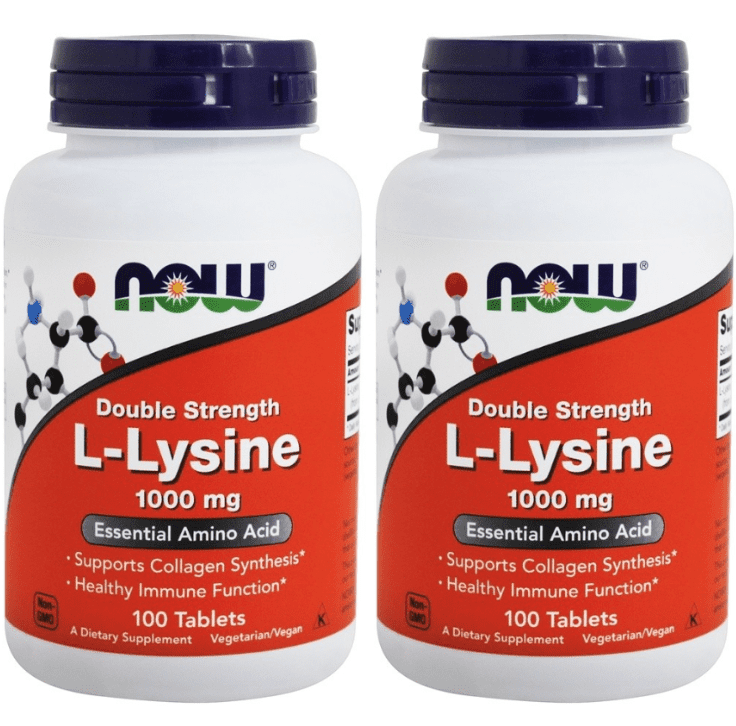 NOW Foods L Lysine 1000 mg, 100 Tablets - 2 Packs