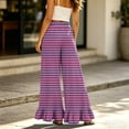 thumbnail image 7 of Striped & Plaid Ruffle Hem Wide Leg Pants - High Waisted Palazzo Trousers with Pockets, Flowy Drawstring Casual Lounge Pants Purple M, 7 of 7