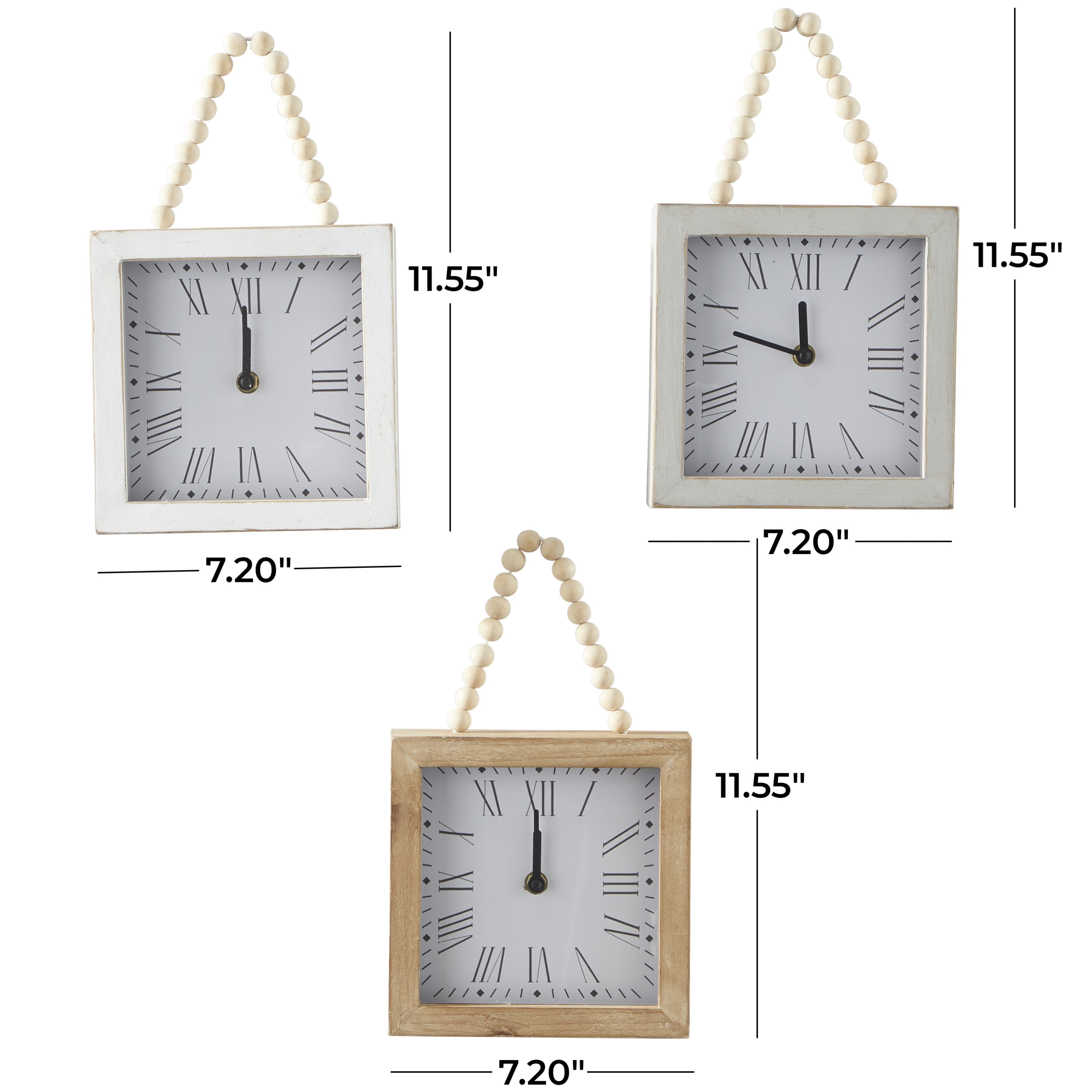 DecMode 7"W, 12"H White Wood Wall Clock with Rope Strap (3 Count)