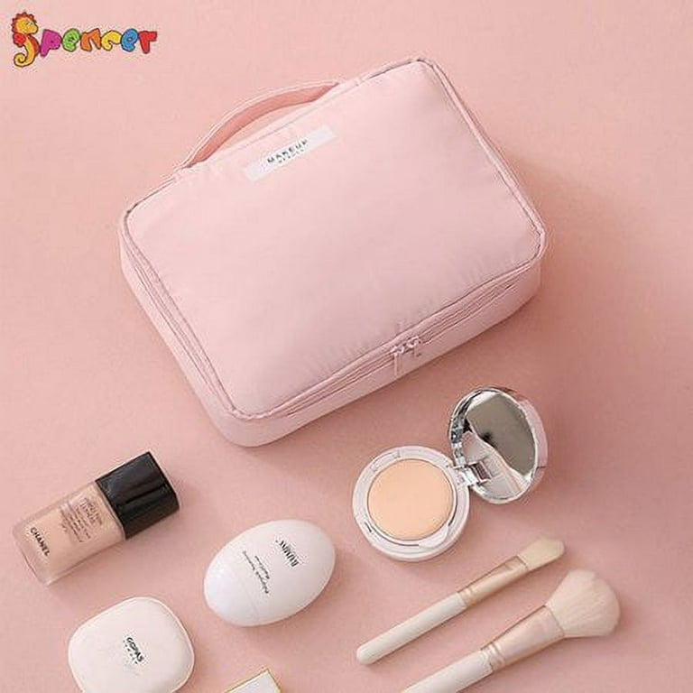Spencer 9 Portable Travel Makeup Storage Bag Multifunction Waterproof  Cosmetic Organizer Makeup Brushes Train Case with Inner Pouch for Women  Girls (Pink) 