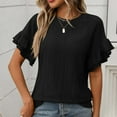 thumbnail image 5 of Sakmal Crew Neck Women's T Shirts Short Sleeve Ruffle Lace Fashion Tops Casual Black Slim T-Shirts Womens Summer Tops, 5 of 7