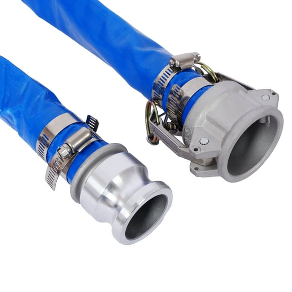 1.5" ID × 50 ft Swimming Pool Filter Backwash Hose, Blue Heavy Duty Reinforced VC Discharge Hose Lay Flat Water Discharge Hose for Swimming Pool Filter Pump,with Aluminum Camlock C and E Fittings