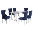 thumbnail image 1 of 7pc. 68" x 40" Glass Dining Set with 6 Chairs and Silver Stainless Steel, 1 of 3
