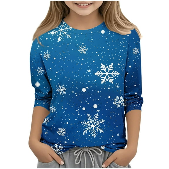 GigrtiJin 3/4 Sleeve Lightweight Tops for Kids Christmas Printed Crew Neck Casual Shirt Trendy Cozy Blouse 3-13 Years