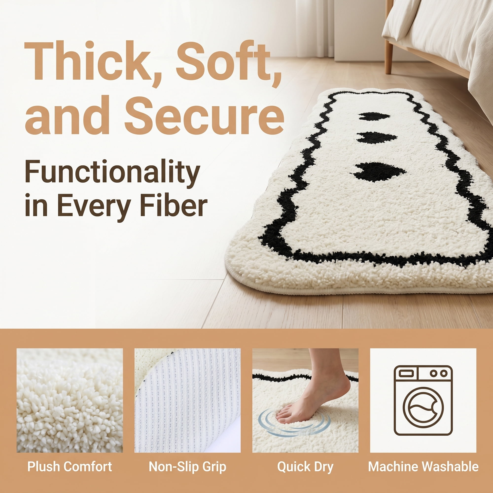 Unique Bargains Extra Long Shaggy Faux Fur Non-Slip Plush Rug White 47" x 16"