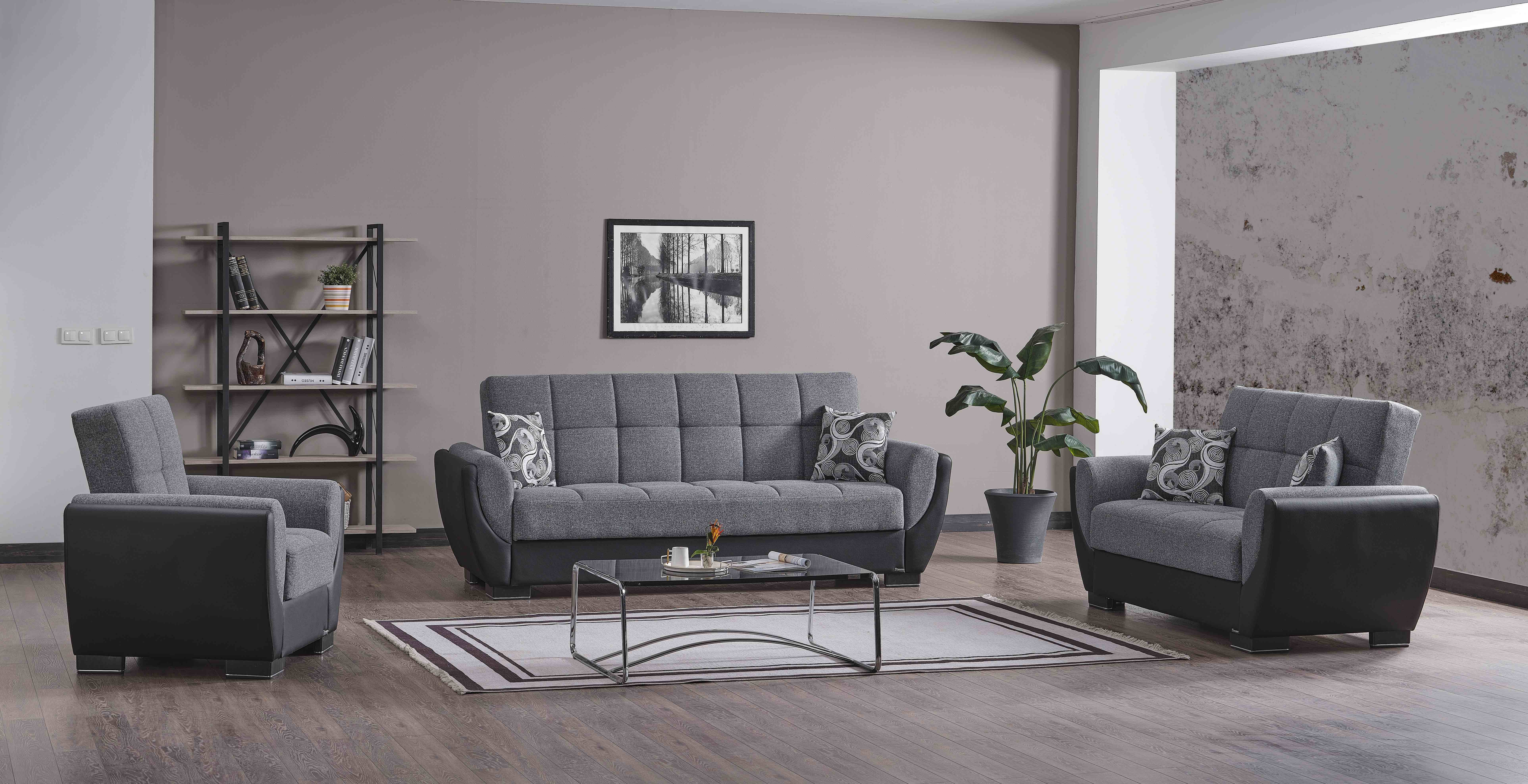 Ottomanson Convertible Sleeper Loveseat with Hidden Storage, Firm Seating, Gray