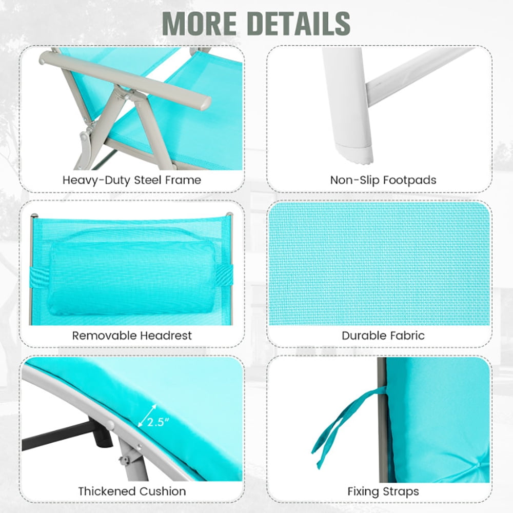 Aimee Lii Adjustable Outdoor Lightweight Folding Chaise Lounge Chair with Pillow, Patio Loungers, Blue Aimee Lii Adjustable Outdoor Lightweight Folding Chaise Lounge Chair with Pillow, Patio Loungers, Blue