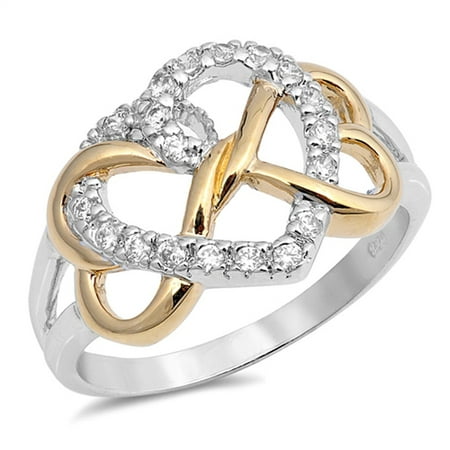 - Gold-Tone Infinity Knot Heart White CZ Promise Sterling Silver Ring ( Sizes 5 6 7 ) Rings by Sac Silver (Size 7)