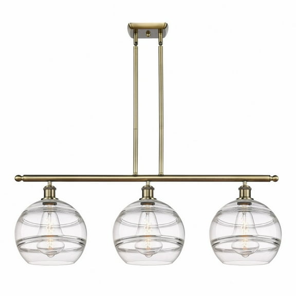 516-3I-AB-G556-10CL-Innovations Lighting-Rochester - 3 Light Stem Hung Island In Industrial Style-12.13 Inches Tall and 36.5 Inches Wide-Antique Brass