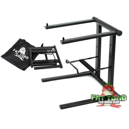 Dj Table Stands - Folding DJ Laptop Stand with Sub-tray Shelf by Fat Toad Pro Audio Computer Table Top Rack Stand Mount for iPads & Tablets & Portable PC Gear Clamp Holder Perfect for Stage, Home or Office