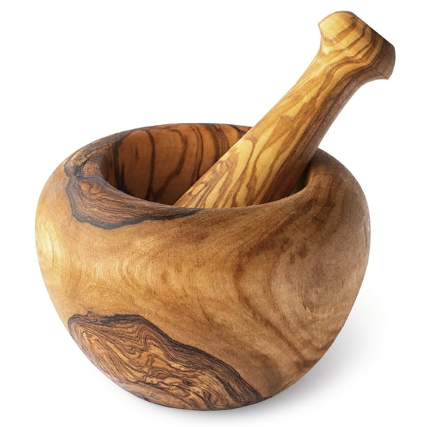 Wooden Mortar and Pestle Set for Grinding Fresh Herbs, Spices and