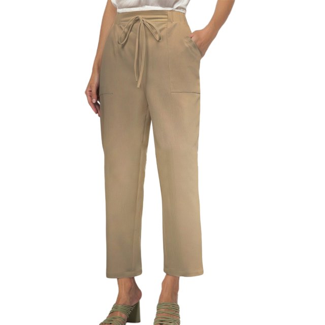 Pantalones anchos con cordón para mujer, primavera-verano, 9/10, mezcla de lino, cintura ajustable, bolsillos, tallas S-XL, para la playa y el día a día
