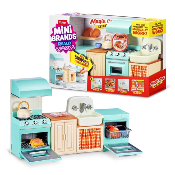 Mini Brands Magic Cook Kitchen Playset Series 1 by ZURU Miniature Kitchen Set with Realistic Cooking Features, Includes Mini Utensils and Accessories, Collectible Playset for Kids, Teens, and Adults.