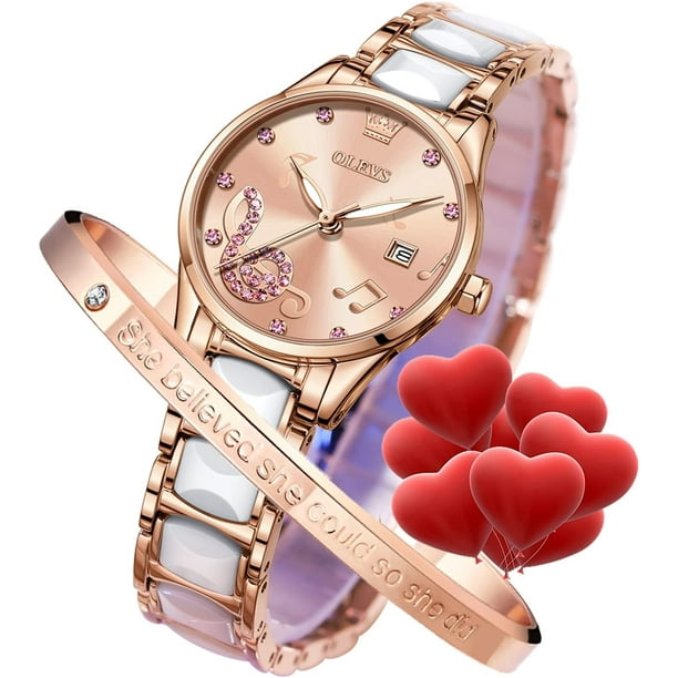 Women Watches Rose Gold Elegant Dress Ladies Watch Diamond Ceramic Quartz Date Waterproof Luminous Female Wrist Watches Valentine s Day Present