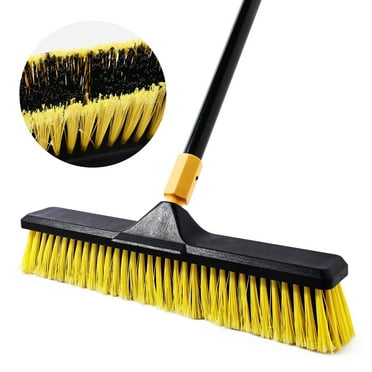 Yocada 18" Heavy Duty Push Broom Brush Stiff Bristles Outdoor Indoor Cleaning for Floor, Tile, Patio, Deck, Concrete, Yellow