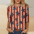 thumbnail image 1 of Fiudx Ofertas Relámpago Blusa Holgada con Estampado de Independencia y Cuello Redondo Retro de Manga Tres Cuartos a La Moda para Mujer, 1 of 4