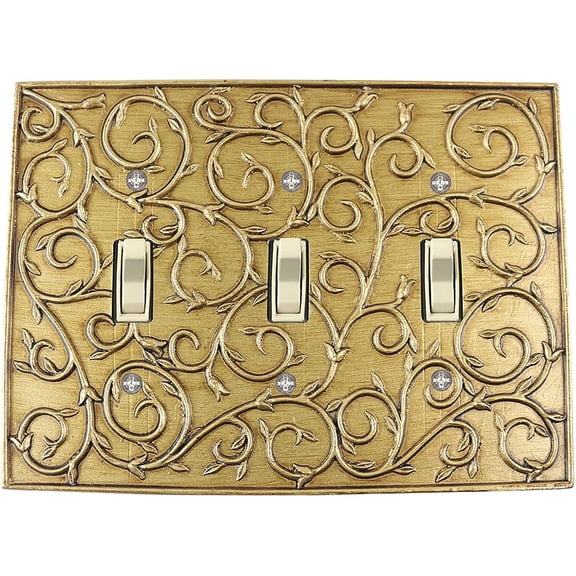 MERIVILLE French Scroll Triple Toggle Wall Plate, Light Switch Cover, Antique Gold
